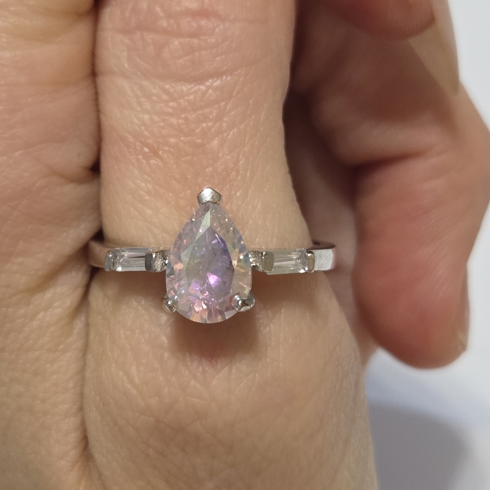 Charmed Aroma Stirling Silver Ring with Pink Teardrop Gemstone